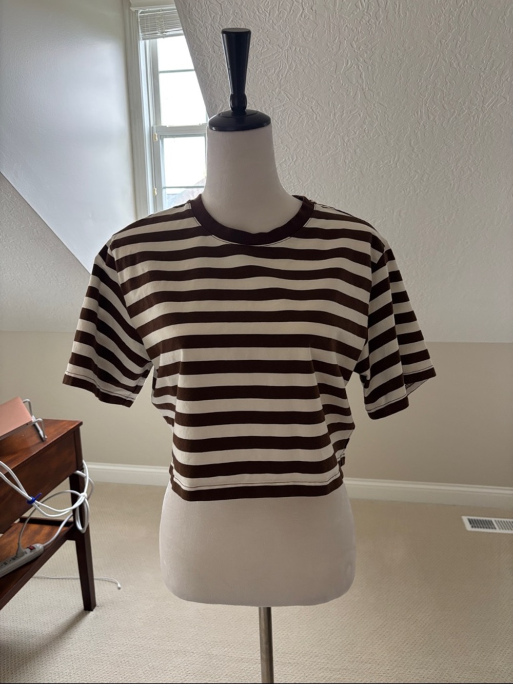 Striped Brown and Cream Relaxed Crop Tee
